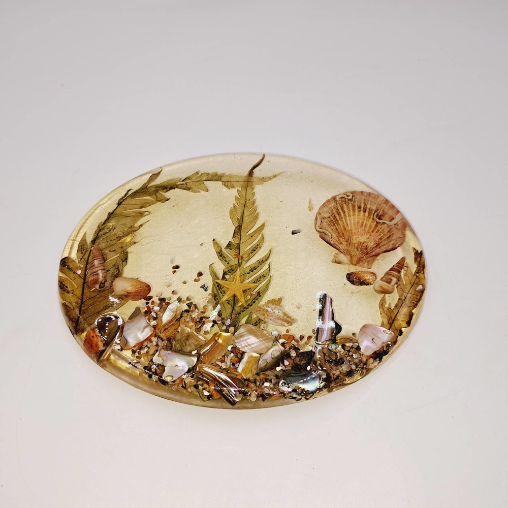 Vintage Lucite Sea Shell Star Fish 8" Coastal Nautical Trivet Hot Plate